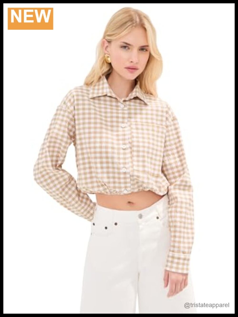 Women's Button Down Shirt Gingham Check Lightweight Seersucker Long Sleeve